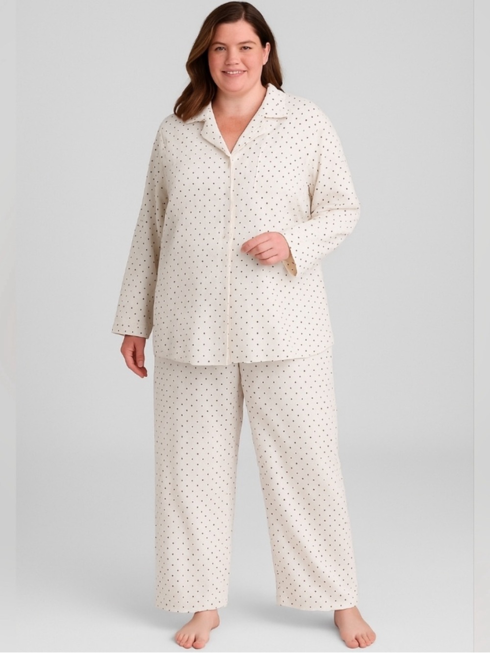 NEW Flax Linen 2 Piece Pajama Set Button Top Wide Pants Polka Dots L top M pants